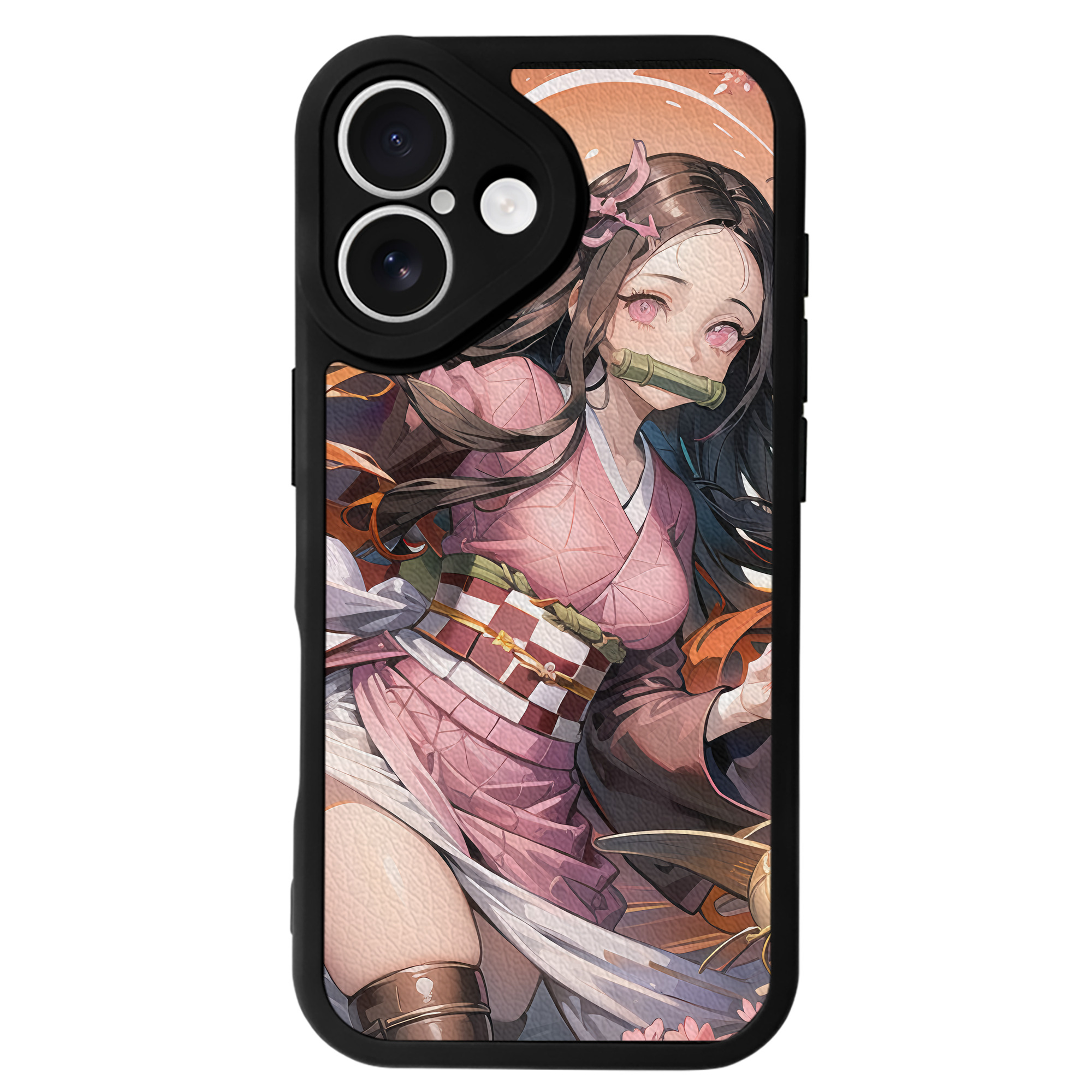 （画像用） 鬼滅の刃（きめつのやいば）竈門 禰󠄀豆子／かまど ねずこ Kamado Nezuko 【iPhone 16シリーズ対応】シリコンスマホケース（レザー調） 材質：シリコン